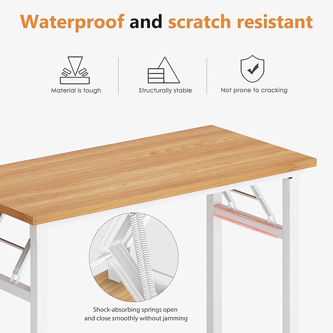 DlandHome 39 inches Folding Table Computer Desk Portable ActivityTable Conference Table Home Office Desk, Fully Assembled Teak and White DND-ND5-100TW