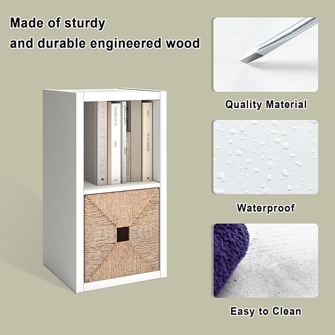 2 Cube Storage Organizer Shelf with Anti-Tipping Kits, Wooden Thick Frame, Reversible Open Back Bookcase, Horizontal and Vertical Dual-Use, White, 11 Inch