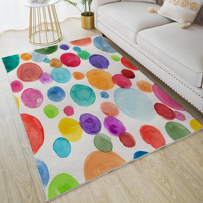 Ansouyi Colorful Non-Slip 5x7ft Area Rugs, Washable Rug Carpet for Living Room Colorful Polka Dot Home Decor Rugs for Game Room Classroom Bedroom Dining Kindergarten Room