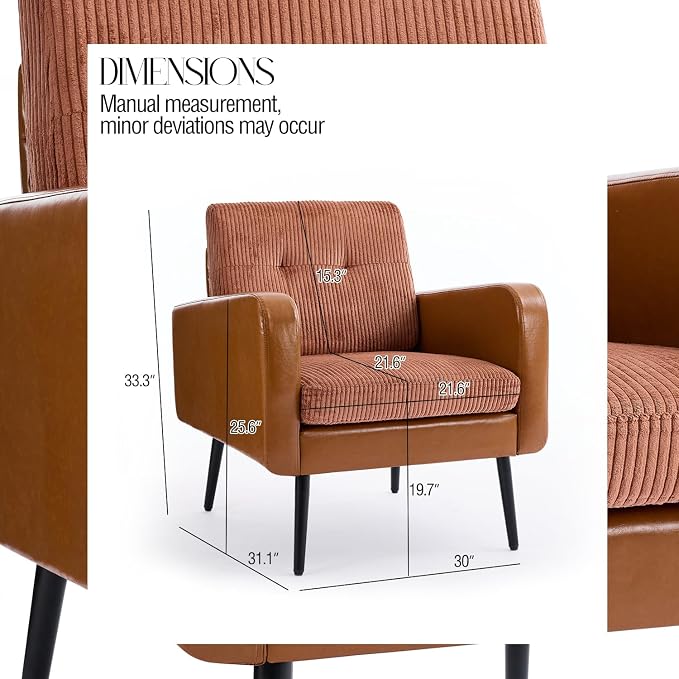 Comfy Accent Chair for Living Room Chairs Mid Century Modern Reading Chair Accent Chairs Set of 2 with Metal Legs,Upholstered Arm Chair for Bedroom Office Waiting Room (Brown & Ochre,2)