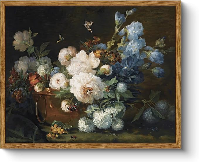 ARPEOTCY Vintage Framed Canvas Wall Art, Bathroom Hydrangea Peonies Floral Pictures Retro Wall Decor, Prints Art, Farmhouse Moody Bedroom Living Room Flower Paintings, 9x11Inch