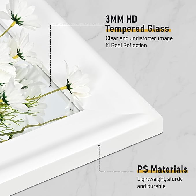 CULER White Wall Mirror for Bathroom,Rectangle Rustic Large 30 x 48 inch Hanging Vanity Mirrors for Living Room,Bedroom,Entryway