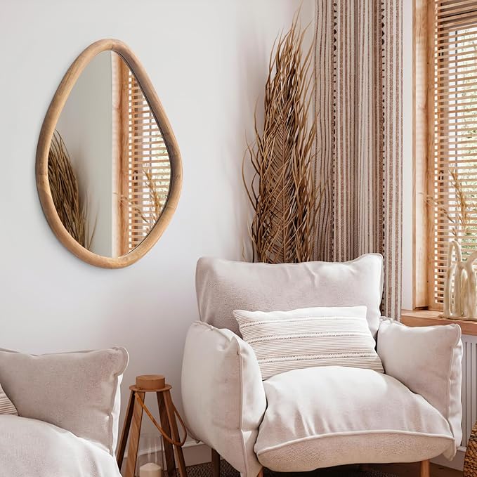 sawsile Irregular Wall Mirror,Nature Wood Asymmetrical 21X26” Modern Vanity Farmhouse Organic Mirror for Bathroom,Bedroom,Living Room,Washroom