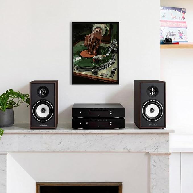 Music Vinyl Record Wall Art Modern African Black Woman Poster Retro Oil Painting Canvas Prints for Living Room Bedroom Dorm Wall Decor 012X16 inch Aluminum Framed