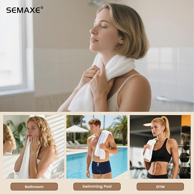 SEMAXE 12 Pack Hand Towels for Bathroom, 100% Cotton Towels with Hanging Loops, Soft and Highly Absorbent, Hand Towel Set for Gym, Shower, Hotel, Spa and Kitchen, White