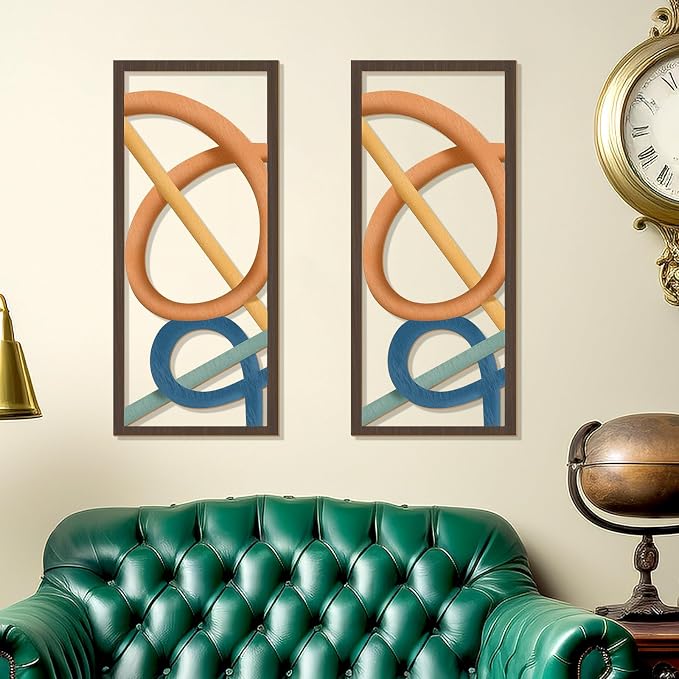 Zzbakress 2 Pcs Mid Century Modern Decor Wooden Geometric Wall Art Abstract Wall Decor Art Elegant Wall Decor for Home Living Room Bedroom