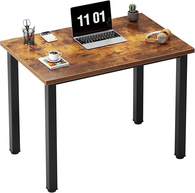 Need Small Desk, 31.5 inch Sturdy Writing Desk for Small Spaces, Computer Desk Teens Desk Study Table Laptop Desk Home Ofice Desk, Black Metal Frame, Rustic Brown