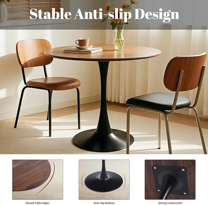 24" Tulip Table Round Dining Room Table, Mid-Century Modern Small Kitchen Table for 2-3 Persons, Leisure Coffee Table for Living Room Balcony Bistro Office (Walnut, 24")