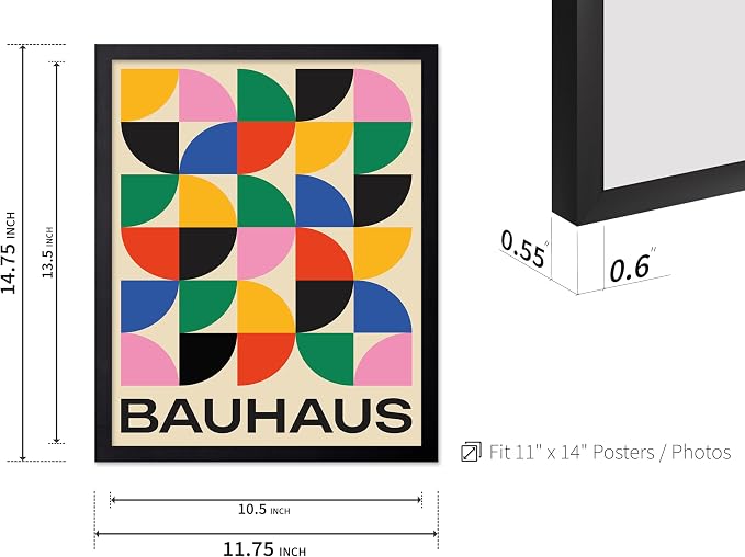 Poster Master Bauhaus Poster - Triangles Print - Geometric ART - Abstract ART - Graphic Design Style - Chic Boho - Mid Century Modern - Living Room or Bedroom Decor - 11x14 Black Framed