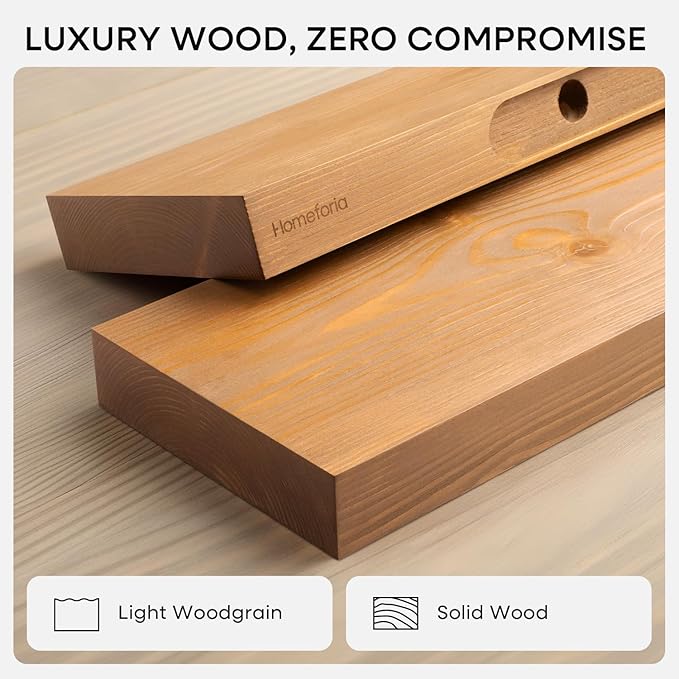 Homeforia 12 inch Golden Oak Floating Shelf, High End Solid Real Wood 12inch Small Floating Shelves for Wall Mounted, Oak Wooden 12in Floating Shelves, Heavy Duty Bracket, 12 X 6.5 X 1.75 in, Set of 4