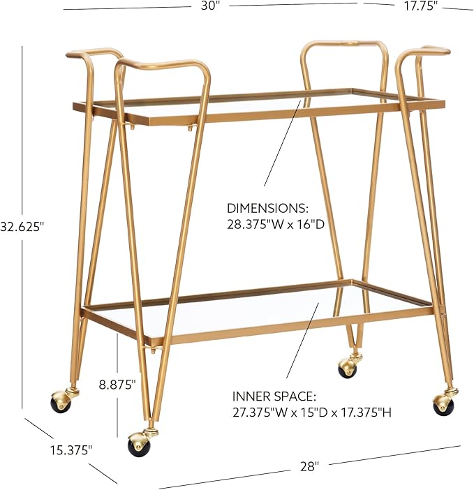 Linon Gina Mid-Century Bar Cart, Gold