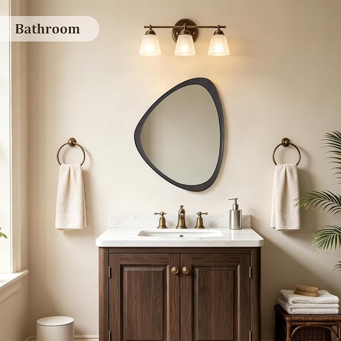 HOMECOOKIN 25" H x 20" W Asymmetrical Mirror, Irregular Wooden Wall Mirror for Bedroom, Living Room,Entryway– Mid-Century Modern Decorative Mirror, Solid Wood Frame, Pebble Shaped Design (Dark Brown)