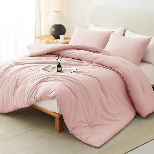 CozyLux Full Size Comforter Set Blush Pink, 3 Pieces Lightweight Down Alternative Quilted Bedding Sets, All Season Soft Breathable Solid Comforter with 2 Pillowcases, Luxury Bed Set Gift for Home