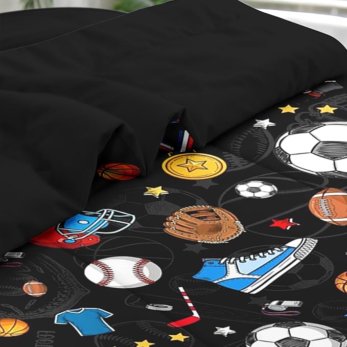 Pamnest Comforter Set King Size, Basketball Football Baseball 7 Pcs Bedding for Kids and Adults, Hockey Sport Bed Sheet Sets with Fitted Sheet 2 Pillowcases & 2 Shams for Bedroom Bed Decor