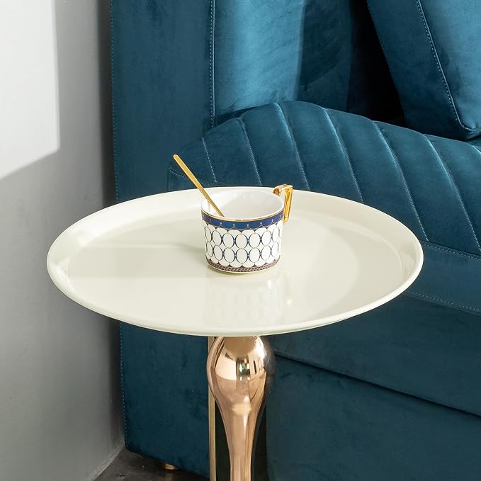 Small Round Side Table, 15" White End Table for Small Space, Modern Bistro Cocktail Table with Metal Pedestal Base, Mini Coffee Table for Living Room, Bedroom, Kitchen, Cafe, Apartment