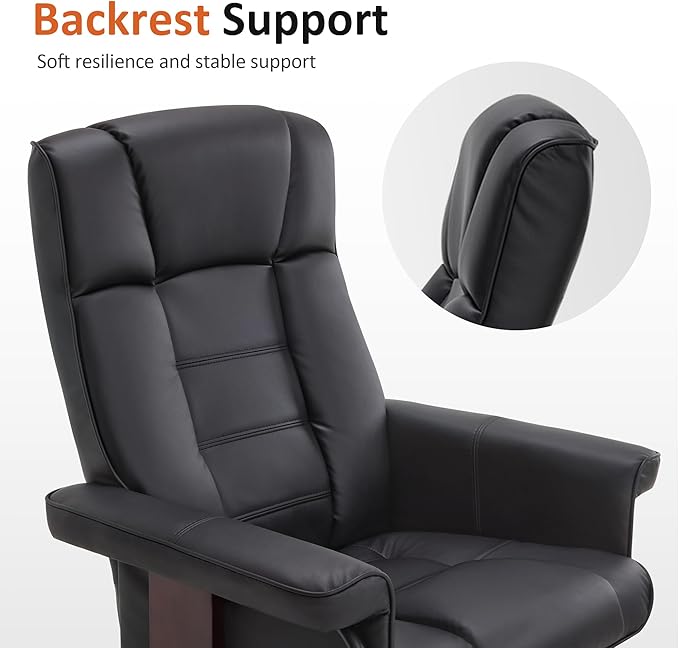 MCombo Manual Swivel Recliner with Ottoman, Chair Ottoman Set for RV Small Spaces, Living Room, Bedroom, Office 9019 4919 (Faux Leather, Black)
