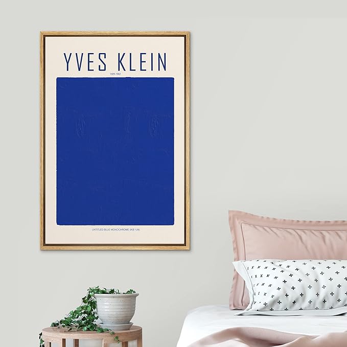 SIGNLEADER Framed Canvas Print Wall Art Yves Klein Blue Monochrome Block Abstract Shapes Illustrations Fine Art Contemporary Relax/Calm Colorful for Living Room, Bedroom, Office - 16"x24" Natural