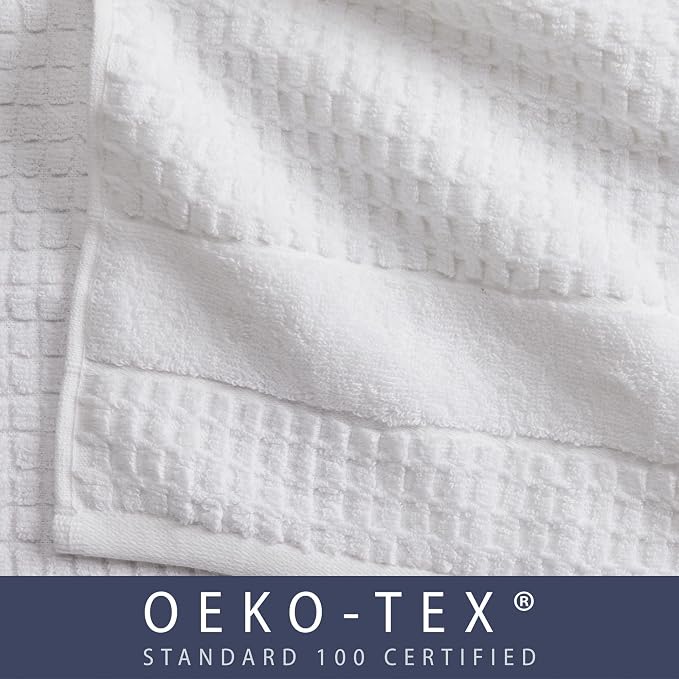 Market & Place 100% Cotton Super Soft Luxury Bath Towel Set | Quick-Dry and Highly Absorbent | Waffle Textured | 550 GSM | Includes 4 Bath Towels | Harper Collection (White)