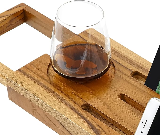 Teak Bathtub Tray Caddy - Expandable Bath Tray - Adjustable Organizer Tray for Bathroom - Luxury Bath Caddy Tub Table, Bathtub Accessories & Bathroom Gadgets