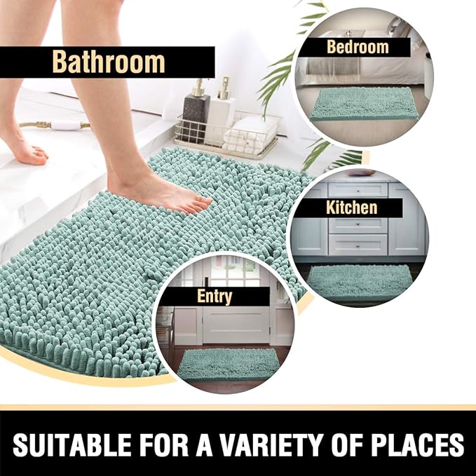 H.VERSAILTEX Bathroom Rugs Bath Mat Bath Rugs Bath Mats for Bathroom Non Slip Extra Thick Buncy Soft Chenille Bath Rug Fulffy Shag, Indoor Rug Carpet for Entry Living Room (Aqua Foam, 20" x 32")