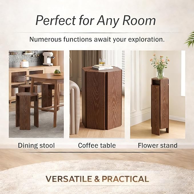 Single Solid Wood Nesting Coffee Table, Modern Modular End Table with Multiple Layouts, for Living Room Layout - Black - 12.2" L x 12.2" W x 16.7" H