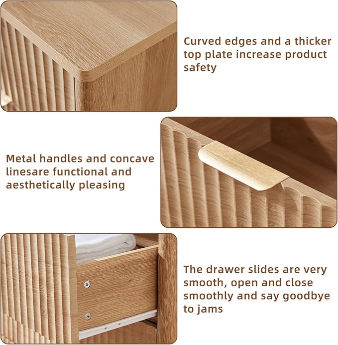 LEYAOYAO Fluted 5 Drawers Dresser Set of 2, 41" Tall Modern Chest of Drawers with Metal Handle, Curved Profile Dresser TV Stand, Wooden Drawer Organizer for Bedroom, Living Room, Hallway, Natural