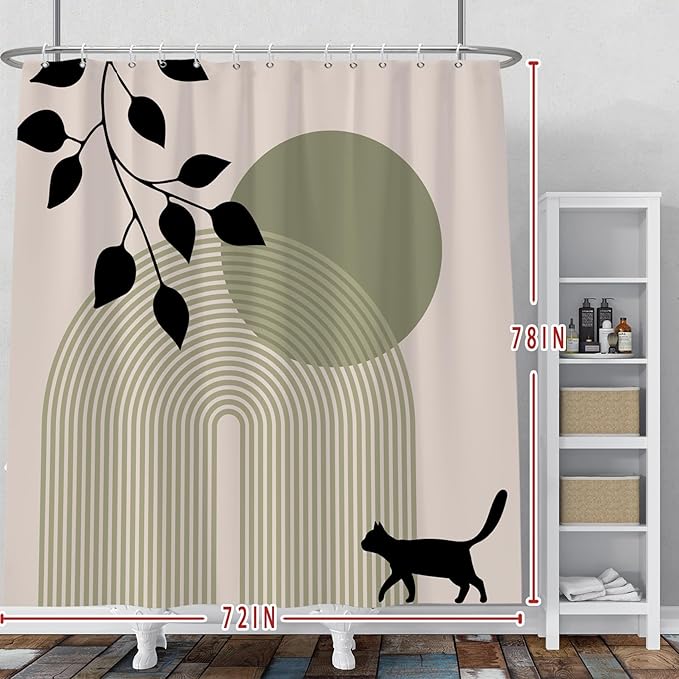 Baocicoo Minimalist Boho Shower Curtain Mid Century Silhouette Cat Botanical Shower Curtain for Bathroom Home Bathtub Living Room Decor Fabric Waterproof Curtain for Bathroom with Hooks 72x78 Inches