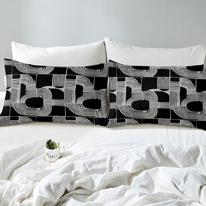 Erosebridal Mid Century Abstract Teens Duvet Cover Bohemian Geometric Bedding Set Queen Size Modern Aesthetics Striped Comforter Cover for Kids Boys Adult Bedroom Boho Minimalist Stripes Bed Sets