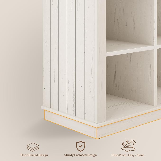 GarveeHome 8 Cube Storage Organizer Bookshelf, Farmhouse Horizontal Bookcase, 62 in Wood Storage Bookcase for Entryway, Long Low Bookshelves for Living Room (Brown and White Contrast, 8 Cube)