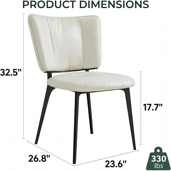 Upholstered Kitchen Dining Chairs Set of 2, Modern PU Leather Dining Chairs with Comfortable Round Seat & Metal Legs, Easy Assembly, Kitchen Living Room Lounge Restaurant, Beige