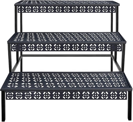 3 Tiers Metal Plant Stand,Rectangular Ladder Flower Pots Outdoor, Indoor Plant Display Rack, Heavy Duty Utility Storage Organizer for Home Garden Patio Balcony, Stair Style