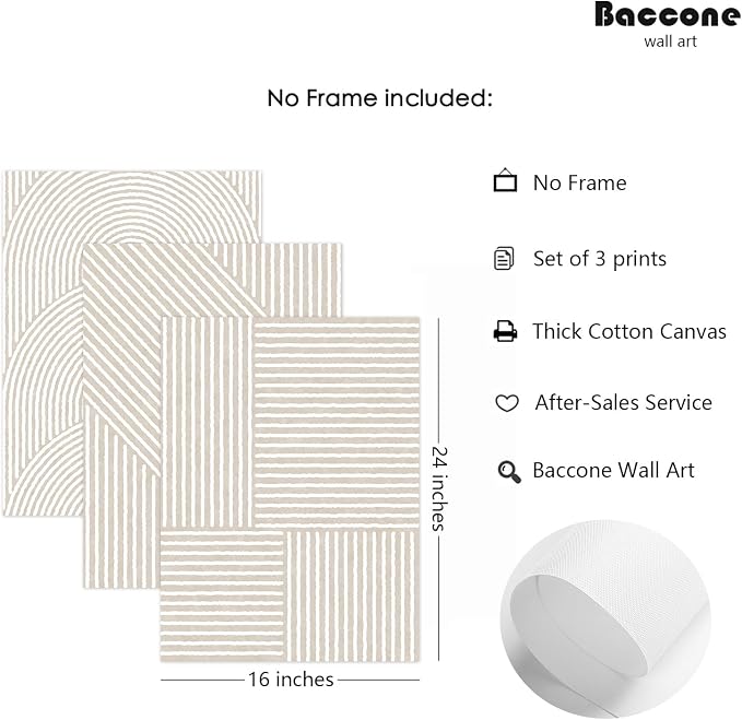 Beige Abstract Wall Art Pictures Set of 3 Boho Modern Canvas Wall Decor Neutral Line Wall Art Minimalist Art Abstract Beige Prints Painting Modern Artwork for Living Room Bedroom 16x24 Inch UNFRAMED