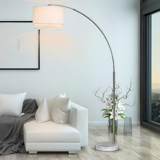 Major-Q Modern Arcing Floor Lamp - Tall Stand Up Arching Drum Shade - Large Contemporary Floor Lamp for Dining Rooms and Bedrooms - Corner Lamp for Office Lighting and Home Decor