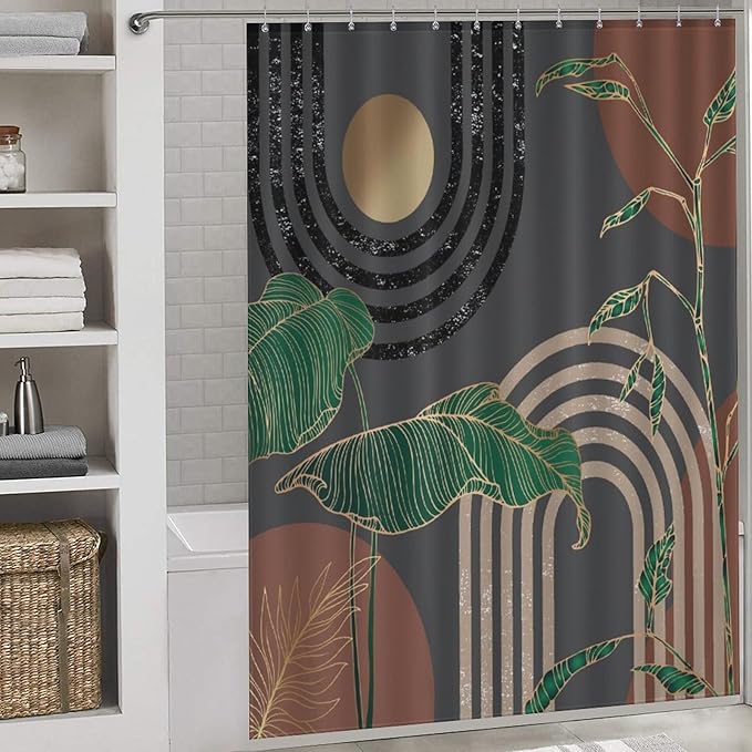 Boho Mid Century Shower Curtain,Retro Abstract Minimalist Tropical Modern Bathroom Curtain Polyester Waterproof Fabric Decor 66x72in（168x183cm）