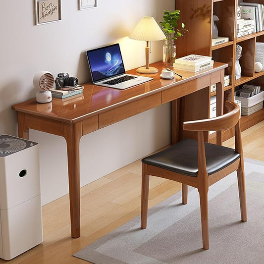 Mid Century Modern Desk with Storage Drawers, Home Office Computer Desk Solid Wood Writing Desk Study Table Workstation(31 Inch, Walnut)