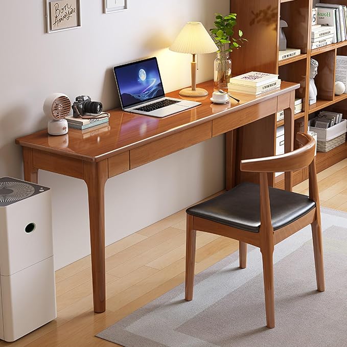 Mid Century Modern Desk with Storage Drawers, Home Office Computer Desk Solid Wood Writing Desk Study Table Workstation(39 Inch, Walnut)