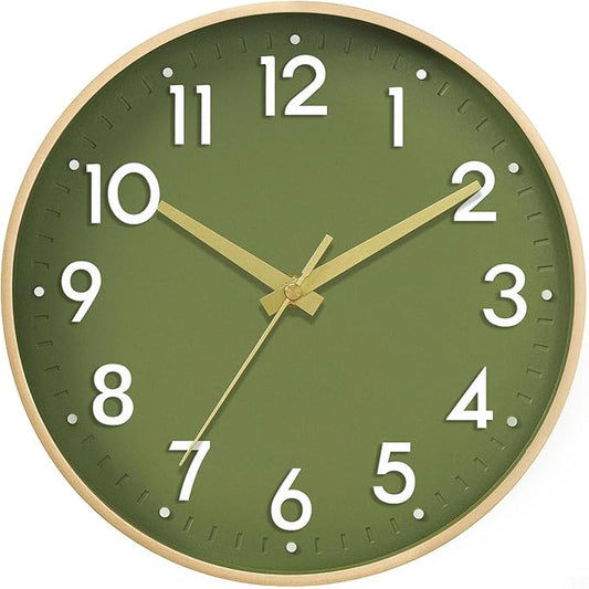 Mosewa Wall Clock 14 Inch, Battery Operated Non-Ticking Analog Clock Decorative for Kitchen, Bedroom, Office, Home(Gold)