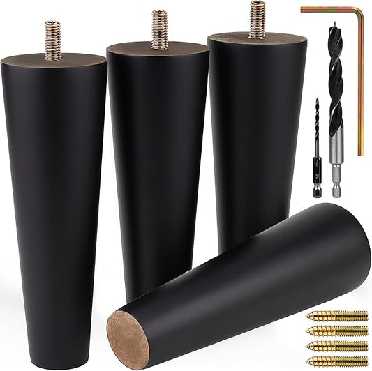 Airy Abode Premium Black Wood Furniture Legs (Full Install Kit) - Pick Your Size and Color