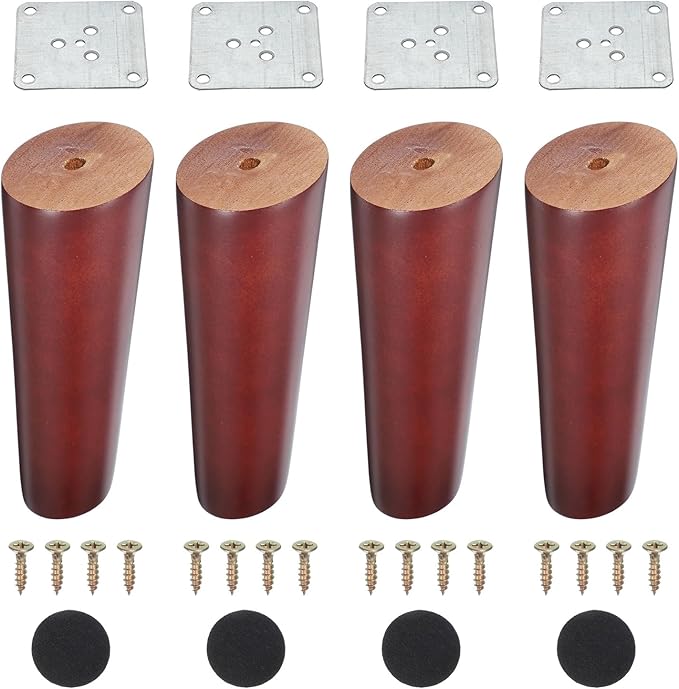 PATIKIL Wood Furniture Legs, 4Pcs 5.9" Tapered Replacement Sofa Leg for Chair Couch Bed Coffee Table Dresser, Red Walnut