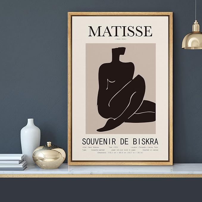 MUDECOR Framed Canvas Print Wall Art Henri Matisse Black & Tan Abstract Female Nude People Shapes Drawings Modern Art Minimalist Multicolor Cool for Living Room, Bedroom, Office - 16"x24" Natural