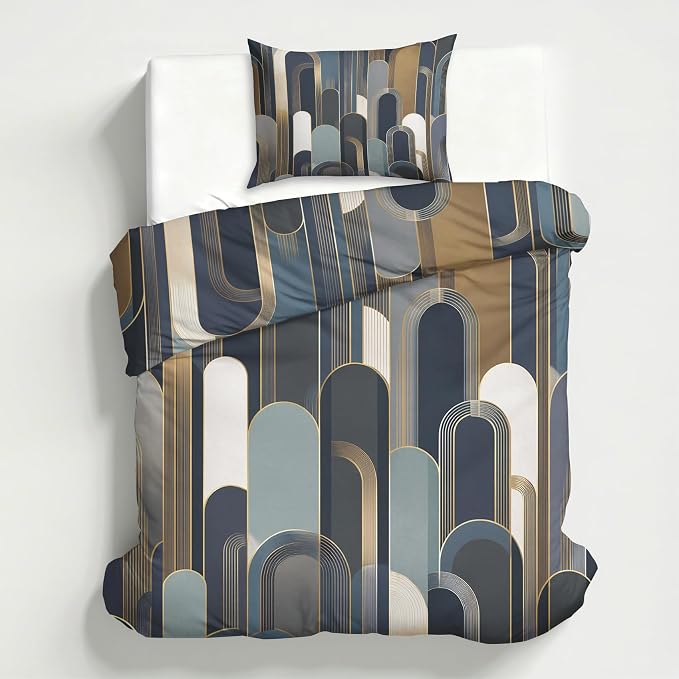 Mid Century Boho Duvet Cover California King Size, Geometric Arch Bedding Set 3 pcs with 2 Pillow Covers, Mid Century Modern Bedroom Decor, Soft Microfiber Reversible, Zipper & Ties KJJT 109