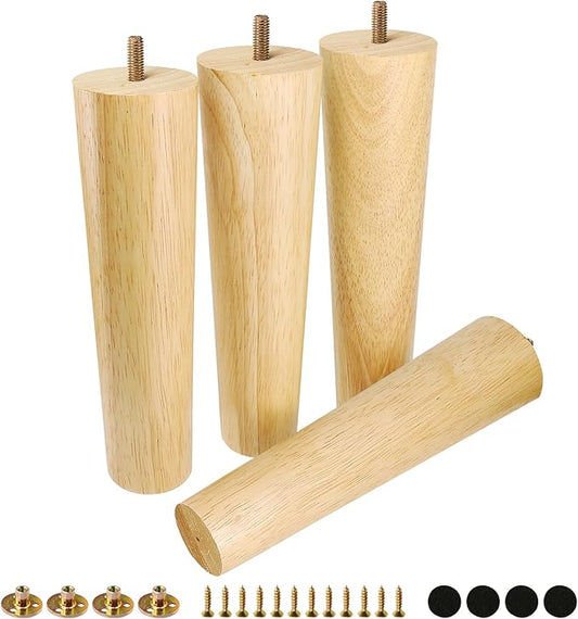 FoDau770 Rubber Wood Furniture Legs 9 Inches, Straight Tapered Wood Feet Mid Century Sofa Legs Set of 4, 5/16" UNC Furniture Feet Replacement Parts for Cabinet Couch Dresser Chair Ottoman Table