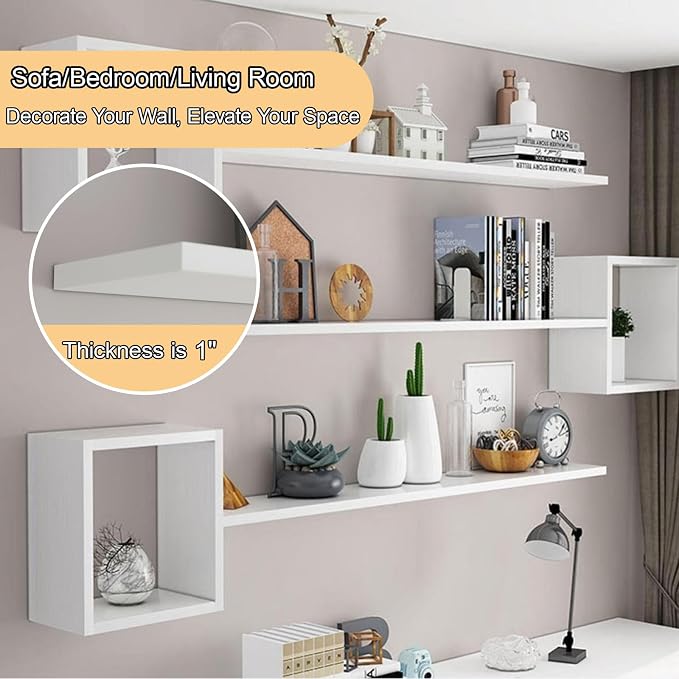 Wall Mounted Shelves Wooden Floating Shelf Home Decor for Wall, Sofa, Bathroom, Bedroom, Living Room, Kitchen, Office Walnut-2-layer 47"