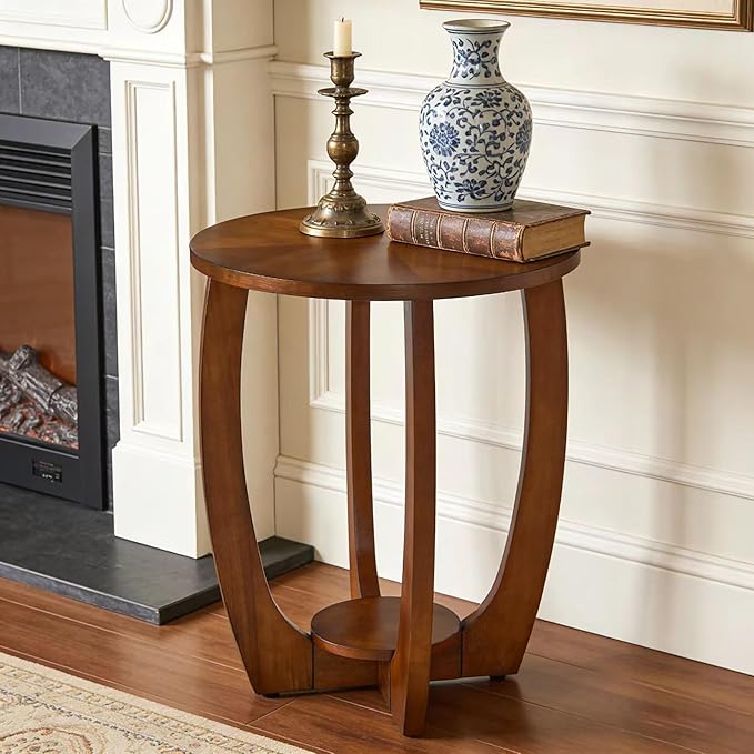 2 Set Wood Farmhouse End Table with Storage Shelf, 2-Tier Side Table with Curved Legs & Lower Removable Shelf, Accent Table for Living Room, Walnut Finish & Easy Assembly, Dark Brown