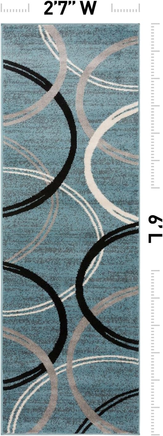 Rugshop Modern Wavy Circles Design Runner Rug, Carpet with Jute Backing for Hallway, Entryway, or Laundry Room, Blue, 2'7" x 6'