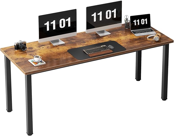 Need 63 Inch Large Computer Desk - Modern Simple Style Home Office Gaming Desk, Basic Work from Home Writing Table for Study Student, Large Legroom, Black Metal Frame, Rustic Brown