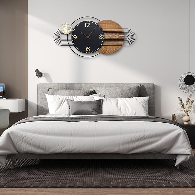 39X20 inch Extra Large Wall Clock - Modern Wood and Metal Decorative Clocks for Living Room, Battery Operated Big Clocks,Silent Non Ticking Hanging Clock for Home Office Wall Art
