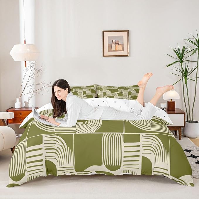 Erosebridal Bohemian Geometric Duvet Cover Toddler Size for Boys Mid Century Abstract Bedding Set Boho Ethnic Comforter Cover for Kids Teens Youth Women Room Modern Abstract Striped Bed Sets
