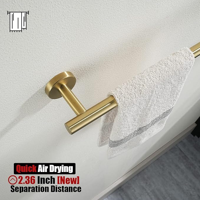 JQK Bathroom Towel Bar, 15 Inch 304 Stainless Steel Thicken 0.8mm Towel Rack, Towel Holder Brushed Gold Wall Mount, Useable Length 12 Inch TB110L12-BG