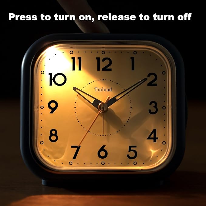 Tinload 4.3" Vintage Retro Analog Alarm Clock, Super Silent Non Ticking Clock with Manual Light, Snooze, Battery Operated, Simply Design, for Living Room, Bedroom, Bedside, Desk(Blue)